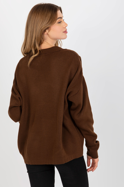 Tmavě hnědý hladký oversize svetr s...