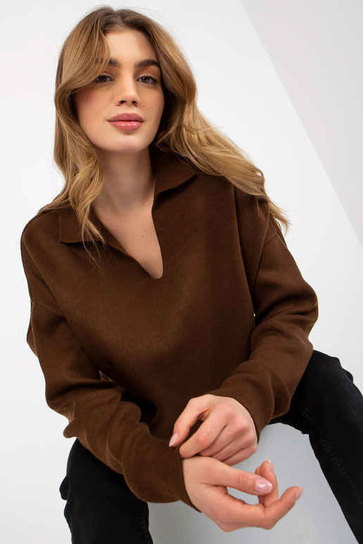 Tmavě hnědý hladký oversize svetr s...