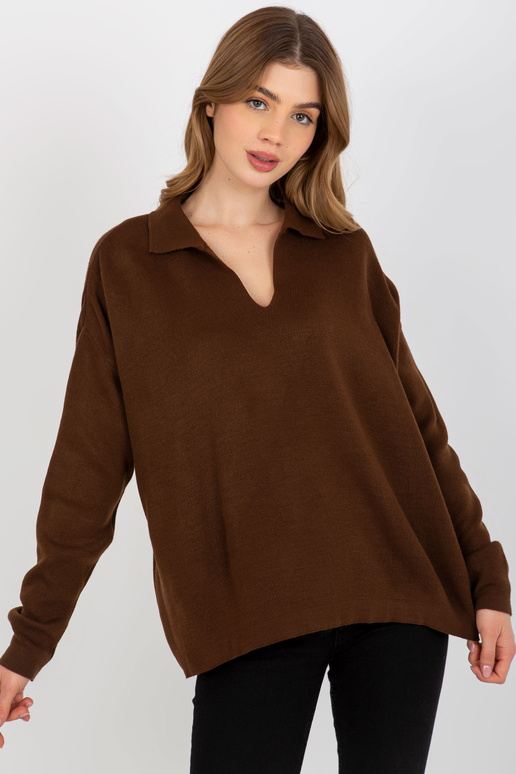 Tmavě hnědý hladký oversize svetr s...