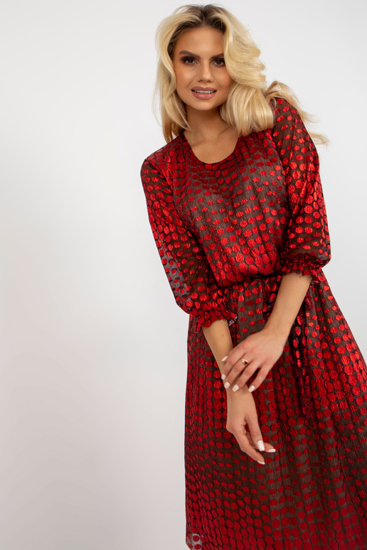 Červené midi večerní šaty s lesklým...