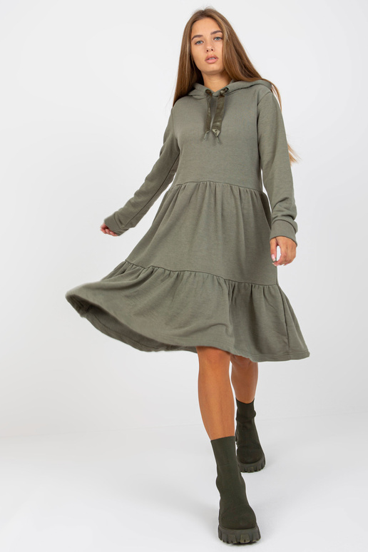 Khaki rozevláté mikinové šaty s...