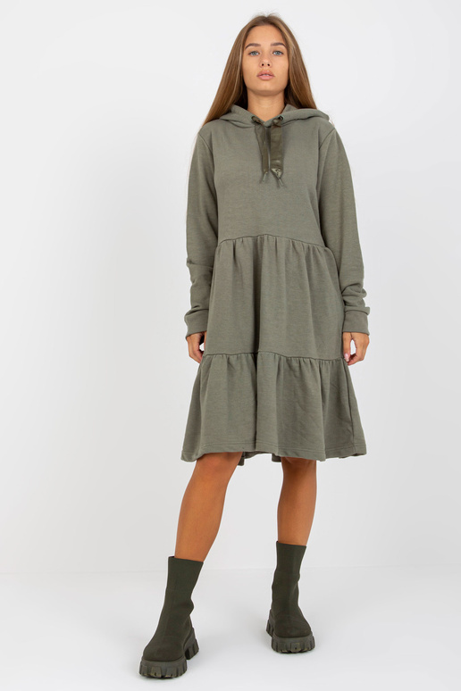Khaki rozevláté mikinové šaty s...