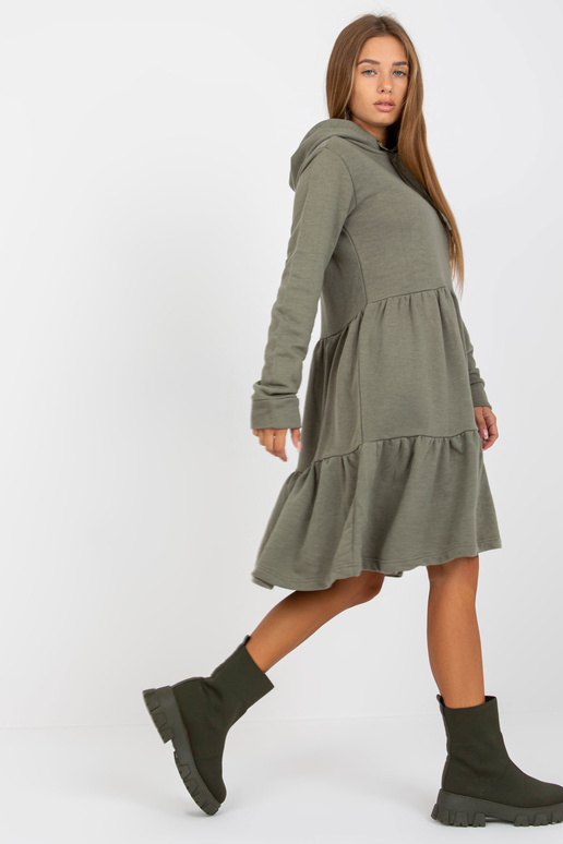 Khaki rozevláté mikinové šaty s...