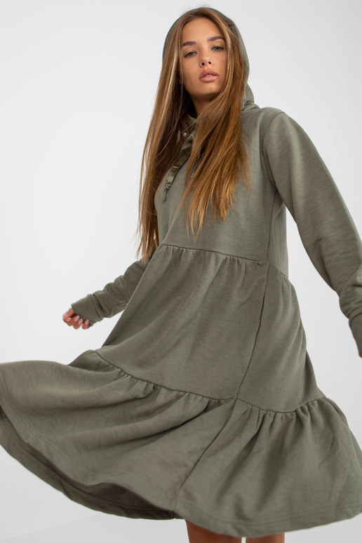 Khaki rozevláté mikinové šaty s...