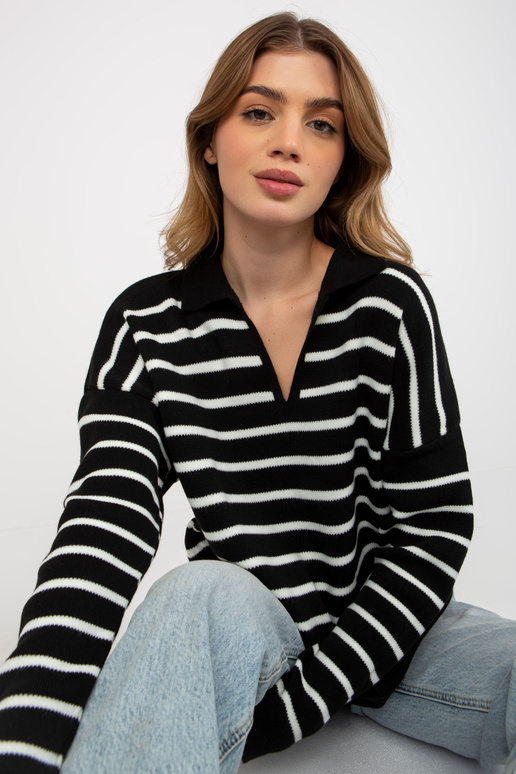 Černobílý pruhovaný oversize svetr s...