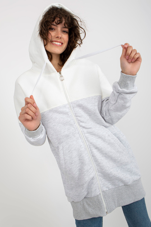 Ecru-šedá mikina basic s mikinou