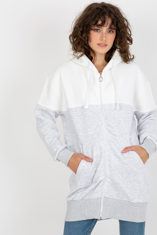 Ecru-šedá mikina basic s mikinou