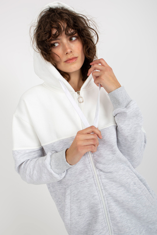 Ecru-šedá mikina basic s mikinou