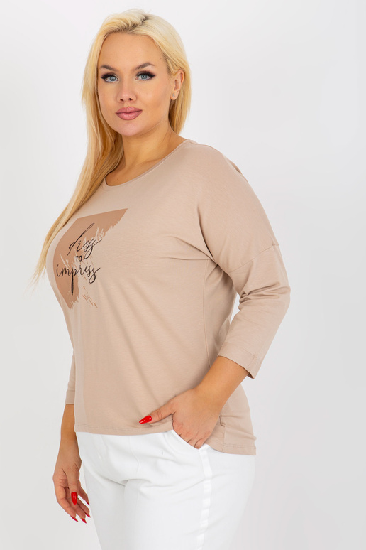Béžová halenka plus size s potiskem a...