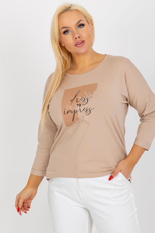 Béžová halenka plus size s potiskem a...