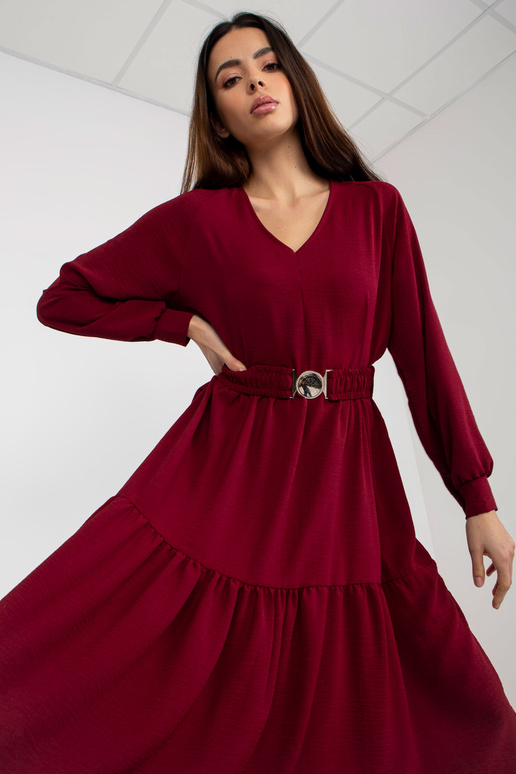Vínové midi rozkošné šaty s volánem...