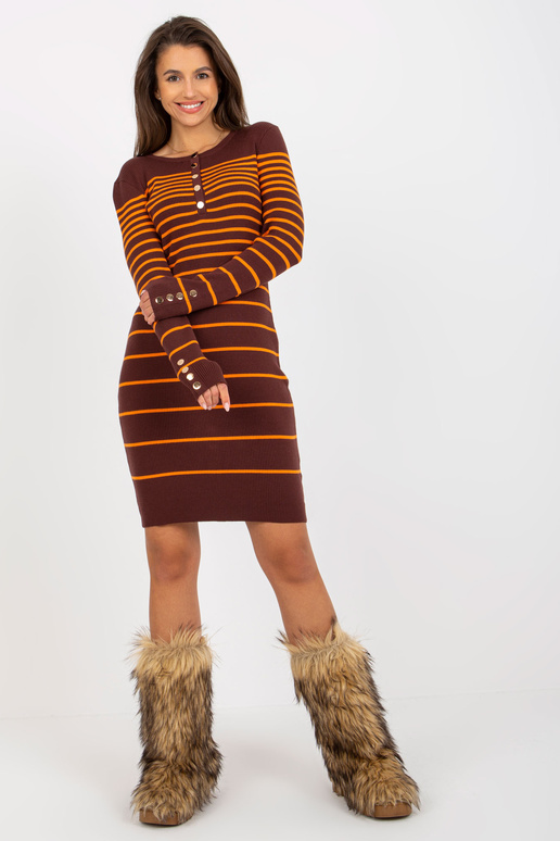 Dunkelbraunes geripptes Kleid mit...