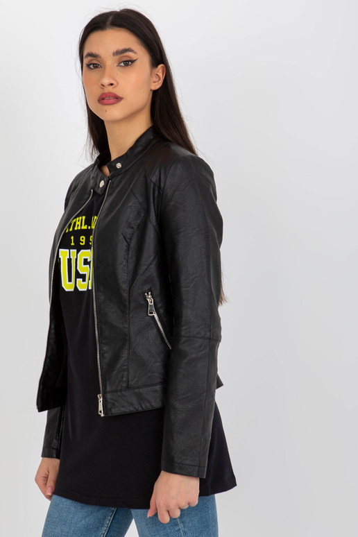 Černá motorkářská bunda z ekokůže s... Černá motorkářská bunda z ekokůže s...