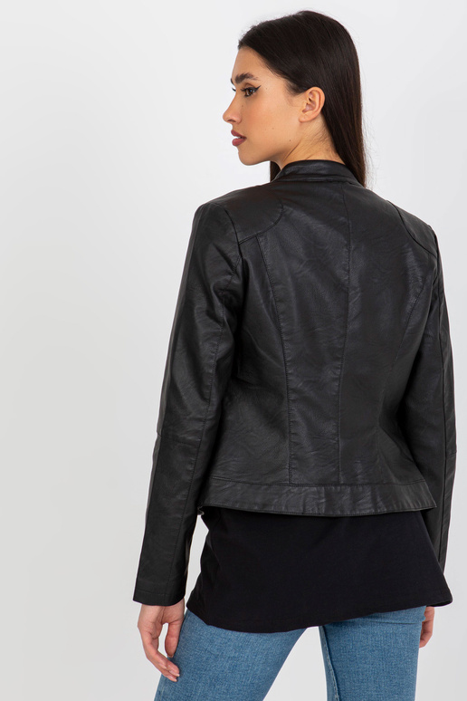 Černá motorkářská bunda z ekokůže s... Černá motorkářská bunda z ekokůže s...