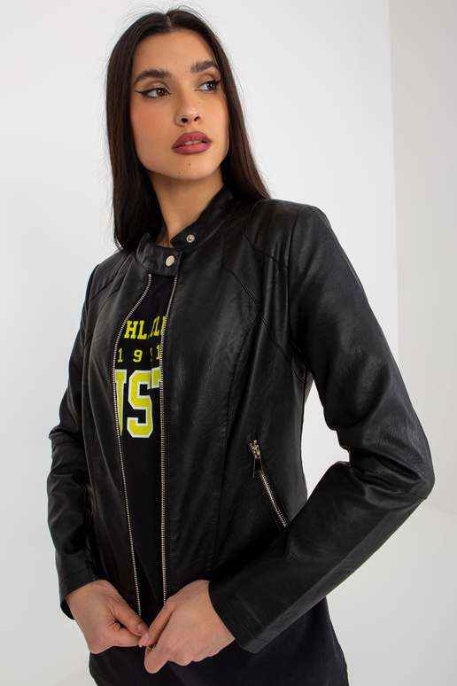 Černá motorkářská bunda z ekokůže s... Černá motorkářská bunda z ekokůže s...