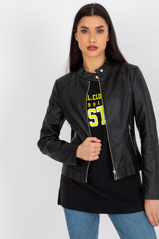 Černá motorkářská bunda z ekokůže s... Černá motorkářská bunda z ekokůže s...