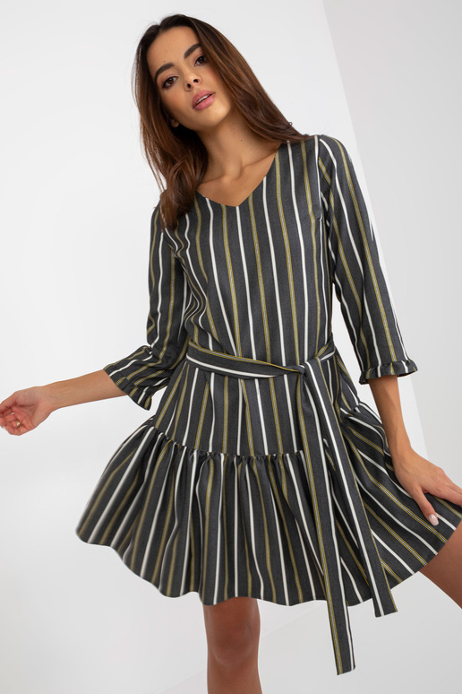 Dunkelgrau gestreiftes Minikleid mit...