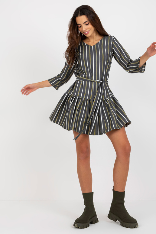 Dunkelgrau gestreiftes Minikleid mit...