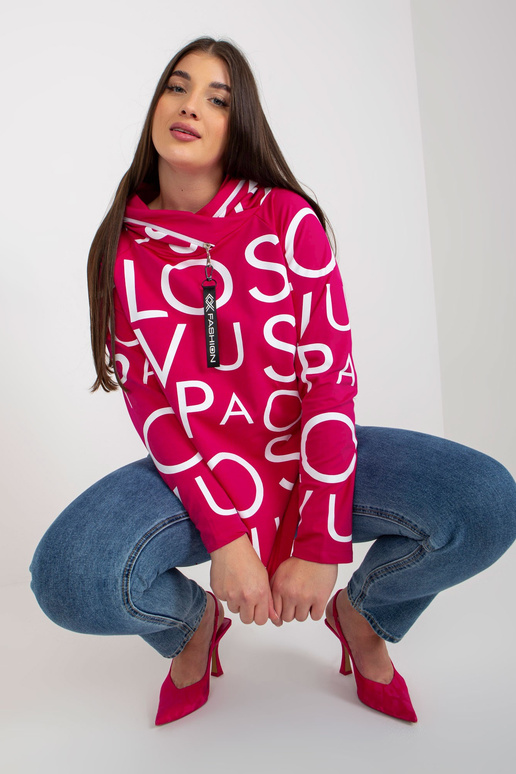 Fuchsiová bavlněná mikina Plus Size s...