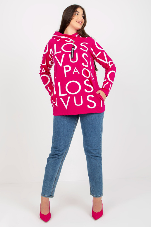 Fuchsiová bavlněná mikina Plus Size s...