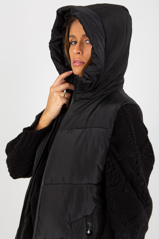 Schwarze Lange Daunenweste mit Kapuze...