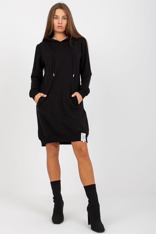 Základní černé mikinové šaty s kapsami