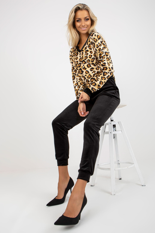 Béžové a černé Velours-Set mit...