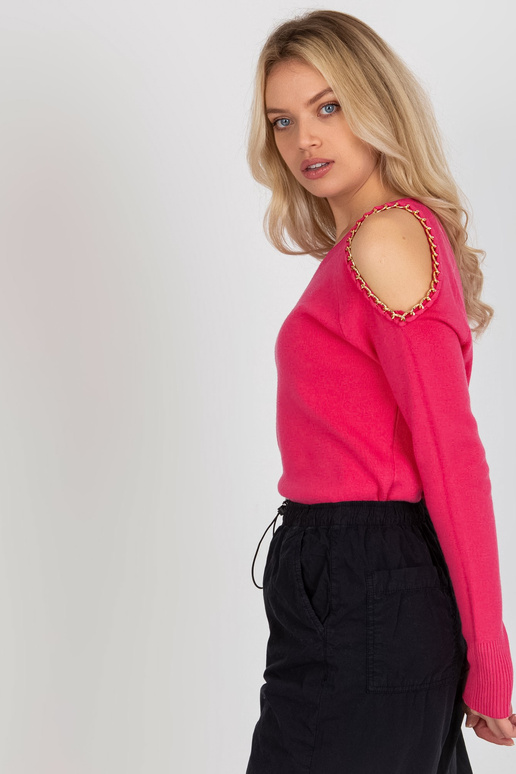 Fuchsiový svetr s odhalenými rameny a...