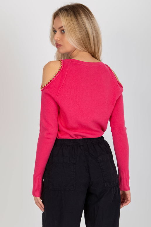 Fuchsiový svetr s odhalenými rameny a...