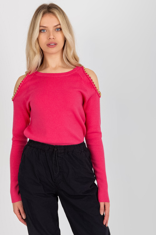 Fuchsiový svetr s odhalenými rameny a...