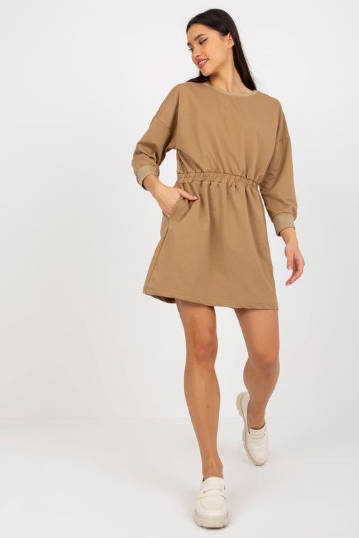 Camel mini mikinové šaty s elastickým... Camel mini mikinové šaty s elastickým...