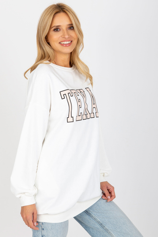 Ecru dlouhá bavlněná mikina s potiskem