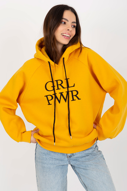 Žlutá mikina s mikinou a nápisem Debby