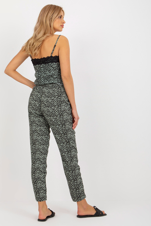 Khaki viskózové kalhoty z potištěné...