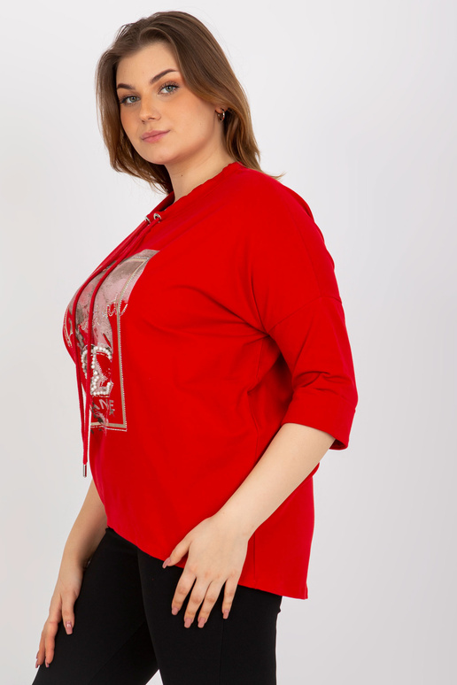 Červená nadměrná halenka s perlami a...