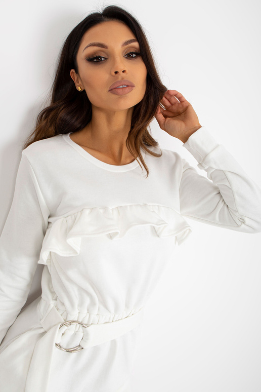 Ecru mini mikinové šaty s volánky a... Ecru mini mikinové šaty s volánky a...