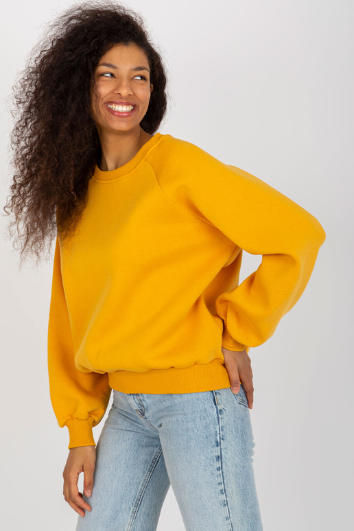 Tmavě žlutá základní mikina s širokým...