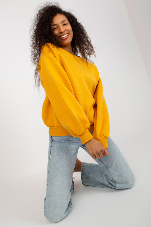 Tmavě žlutá základní mikina s širokým...