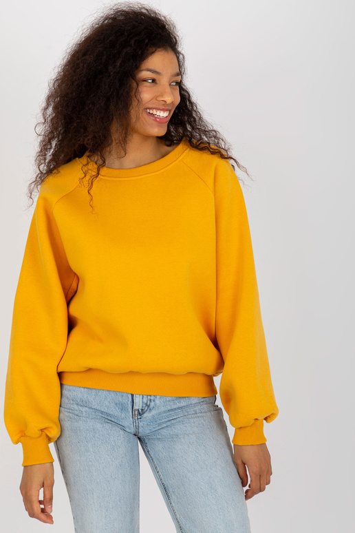 Tmavě žlutá základní mikina s širokým...