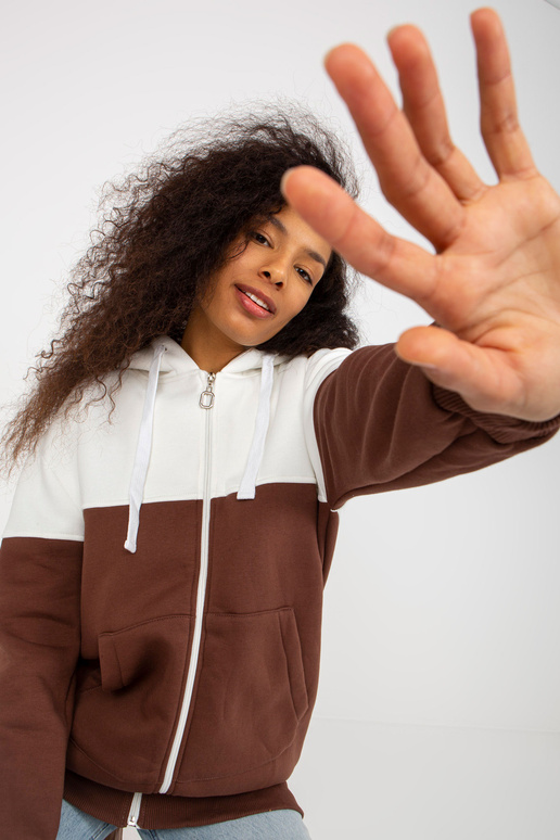 Ecru-hnědá mikina basic s kapucí