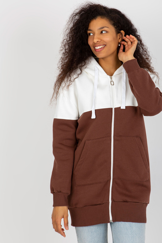 Ecru-hnědá mikina basic s kapucí