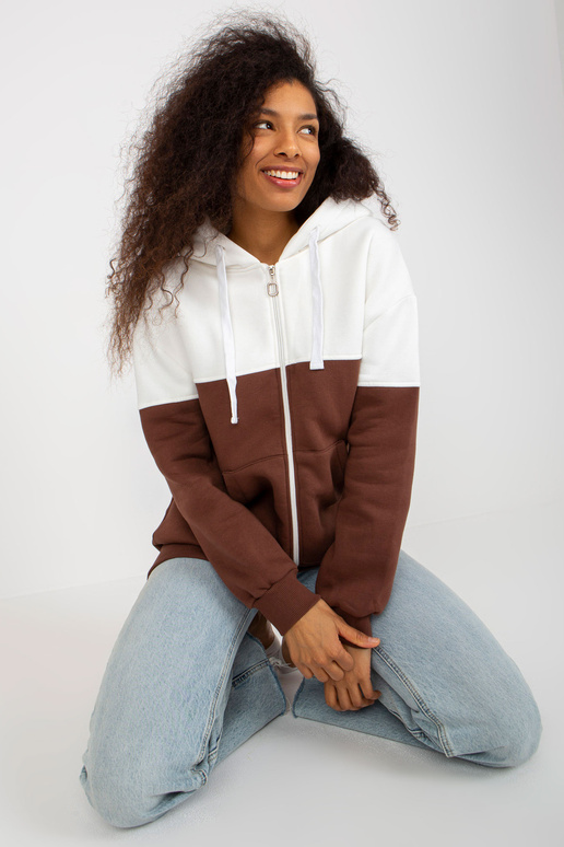 Ecru-hnědá mikina basic s kapucí