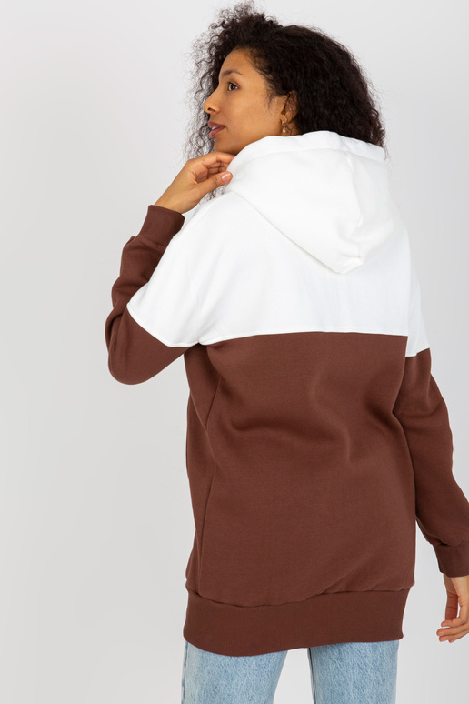 Ecru-hnědá mikina basic s kapucí