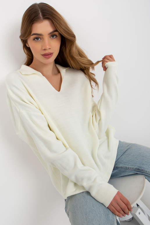 Ecru dámský oversize svetr s límečkem