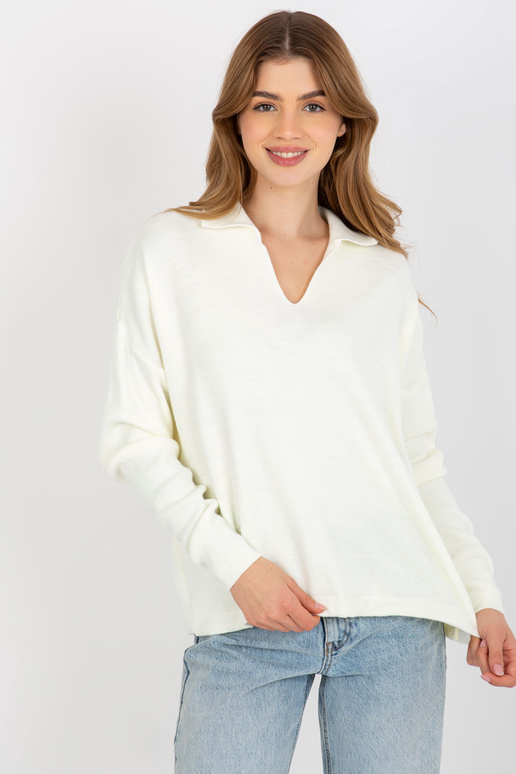 Ecru dámský oversize svetr s límečkem