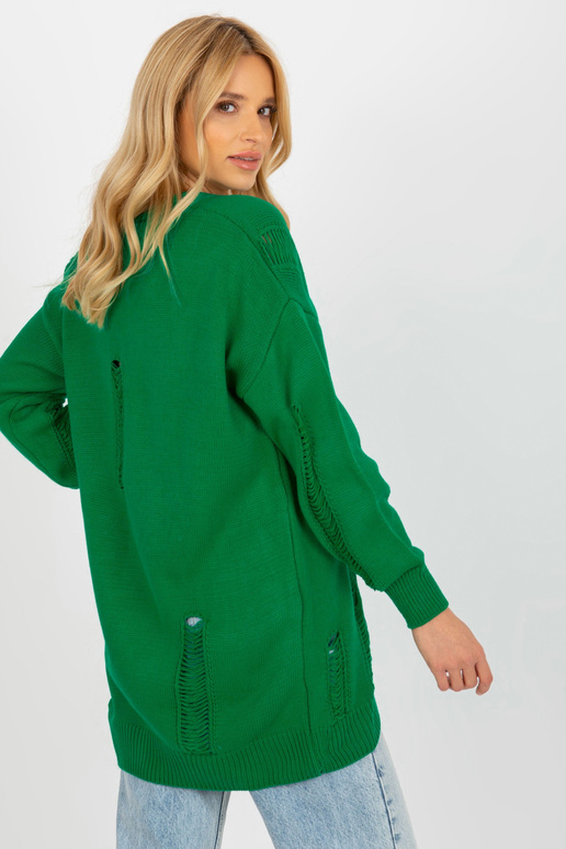 Zelený volný kardigan s dírkami RUE... Zelený volný kardigan s dírkami RUE...