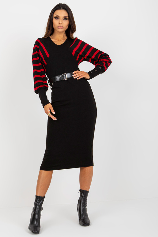 Černočervené midi šaty s páskem OCH...