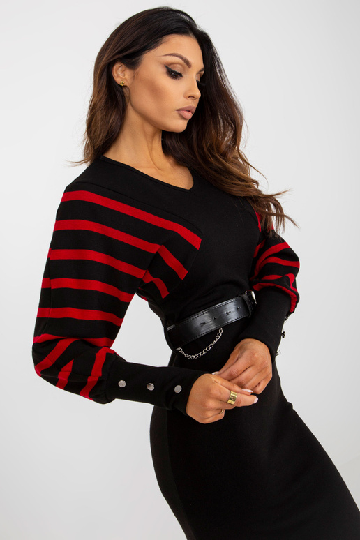 Černočervené midi šaty s páskem OCH...