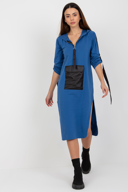 Tmavě modrá dlouhá mikina s kapsou a...