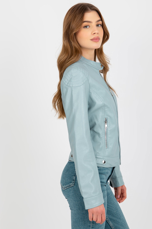Světle modrá motorkářská bunda z... Světle modrá motorkářská bunda z...